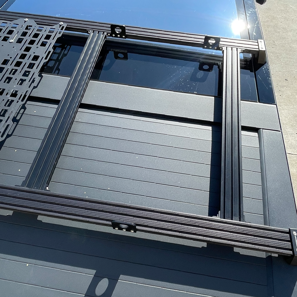 TESLA Cybertruck 24+ Heavy Duty Crossbar Rack Bridge for spare tire - Black FITS BARS 2-3....CUT BAR #4 in half:..Bridge 2-3 = 33 11/16