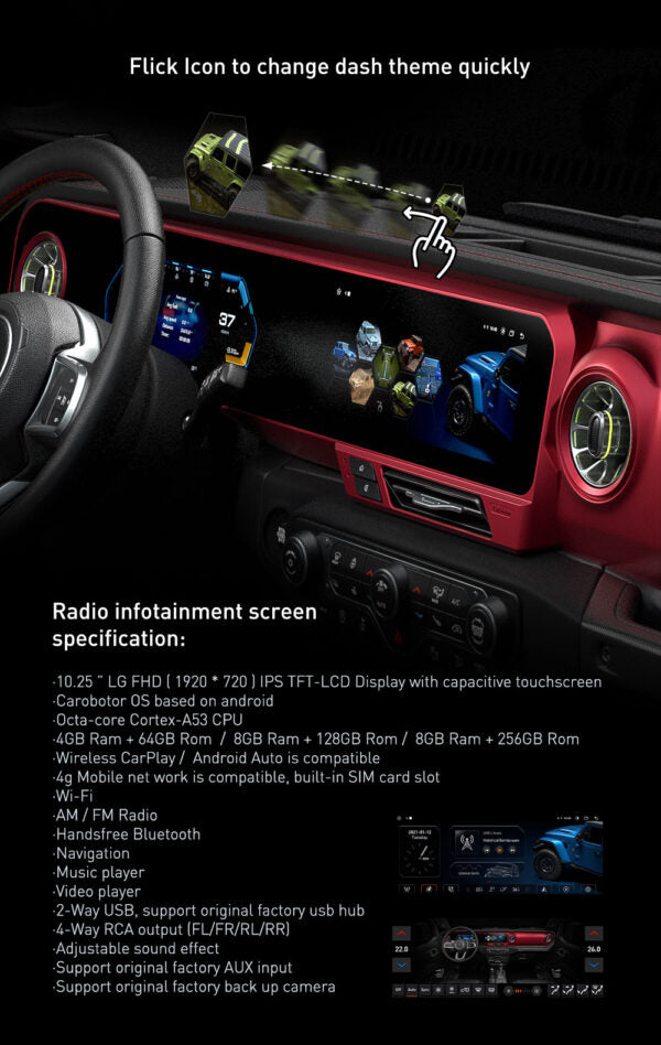 J-MAX Pro-All-in-one Digital Screen for Jeep Wrangler & Gladiator (2018–2023)