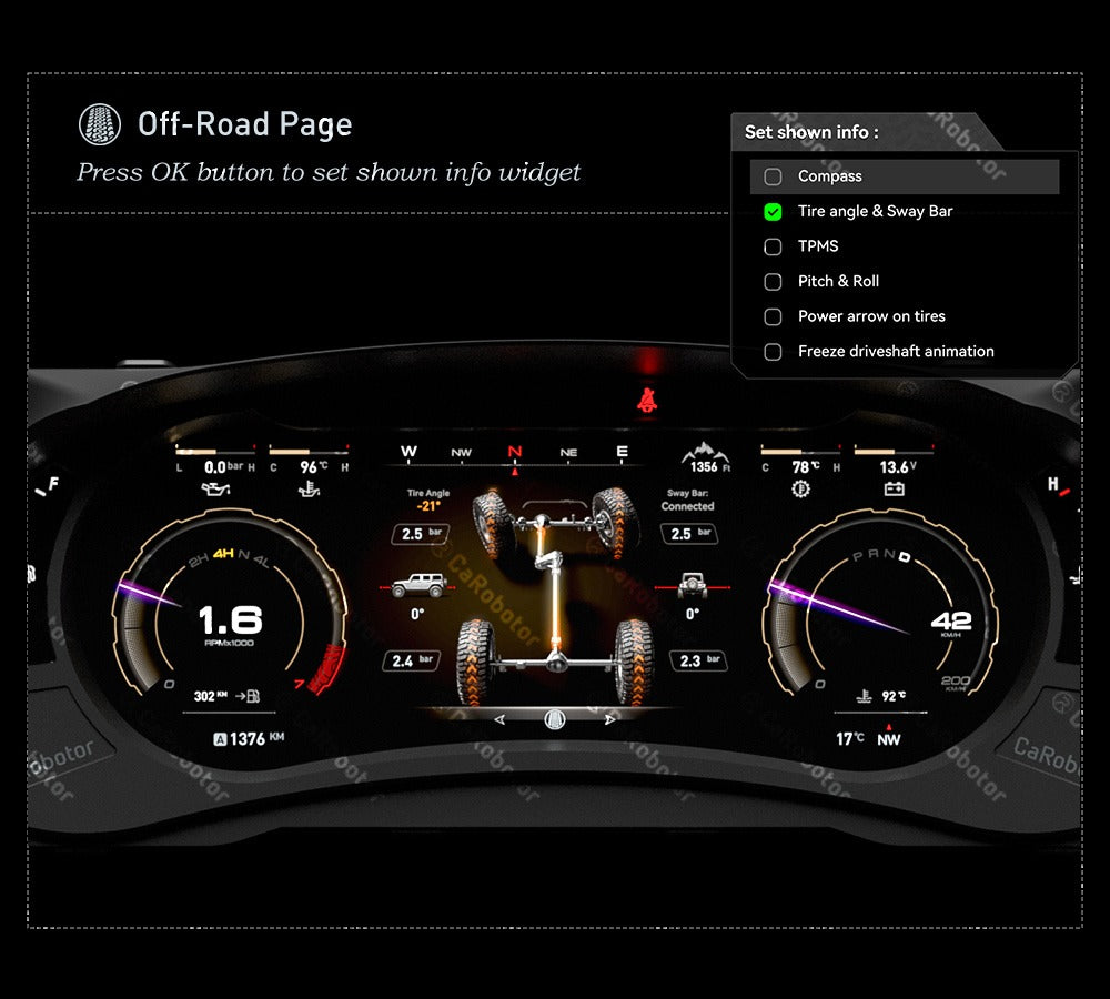 Carobotor Jeep Wrangler JK( 2011-2018) J-Pro Plus (dash) & K1 (radio) with accessories (2025 Gen 2)