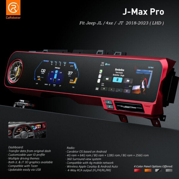 J-MAX Pro-All-in-one Digital Screen for Jeep Wrangler & Gladiator (2018–2023)