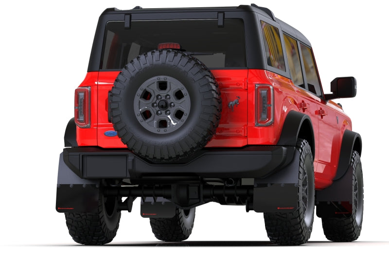 Rally Armor 21-25 Ford Bronco (Plstc Bmpr - NO Rptr/Sprt - NO RR/RB) Blk Mud Flap w/Met. Blk Logo