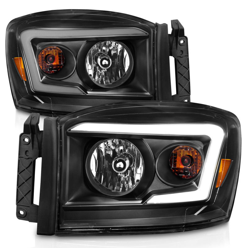 ANZO 06-09 Dodge RAM 1500/2500/3500 Headlights Black Housing/Clear Lens (w/ Light Bars)