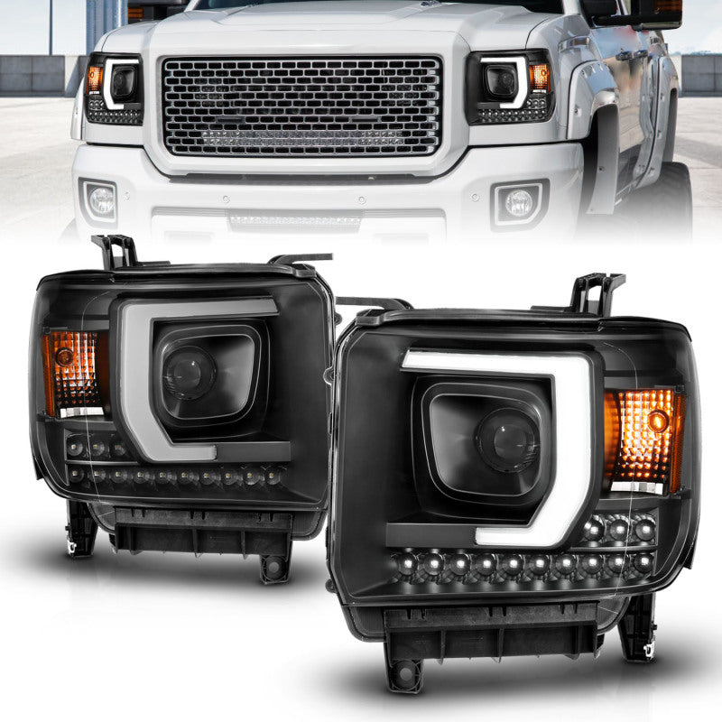ANZO 2014-2015 GMC Sierra 1500HD Projector Plank Style Headlight Black W/ DRL