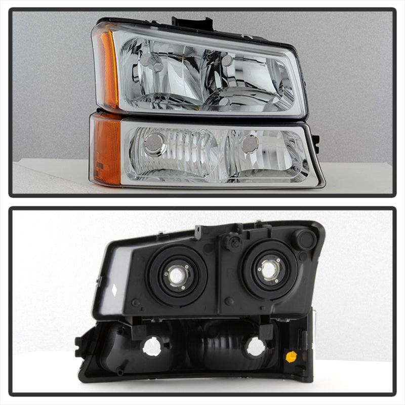 xTune Chevy Silverado 2500HD 03-06 Crystal Headlights w/ Bumper Lights Chrome HD-JH-CSIL03-AM-C-SET