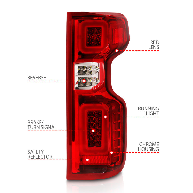 ANZO 19-21 Chevy Silverado Full LED Taillights Chrome Housing Red/Clear Lens G2 (w/C light Bars)