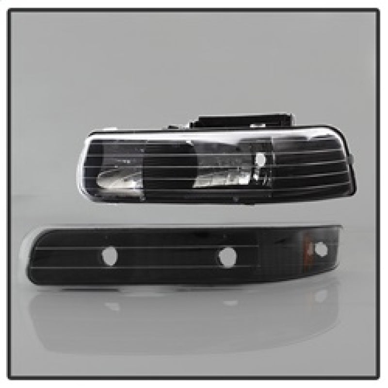xTune Chevy Tahoe 00-06 Amber Crystal Headlights w/ Bumper Lights Black HD-JH-CSIL99-SET-AM-BK