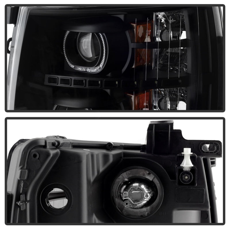 xTune Chevy Silverado 1500/2500/3500 07-13 LED Halo Projector Headlights Black PRO-JH-CSIL07-CFB-BK