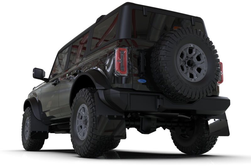 Rally Armor 21-25 Ford Bronco (Plstc Bmpr + RB - NO Rptr/Sprt) Blk Mud Flap w/Area Blue Logo